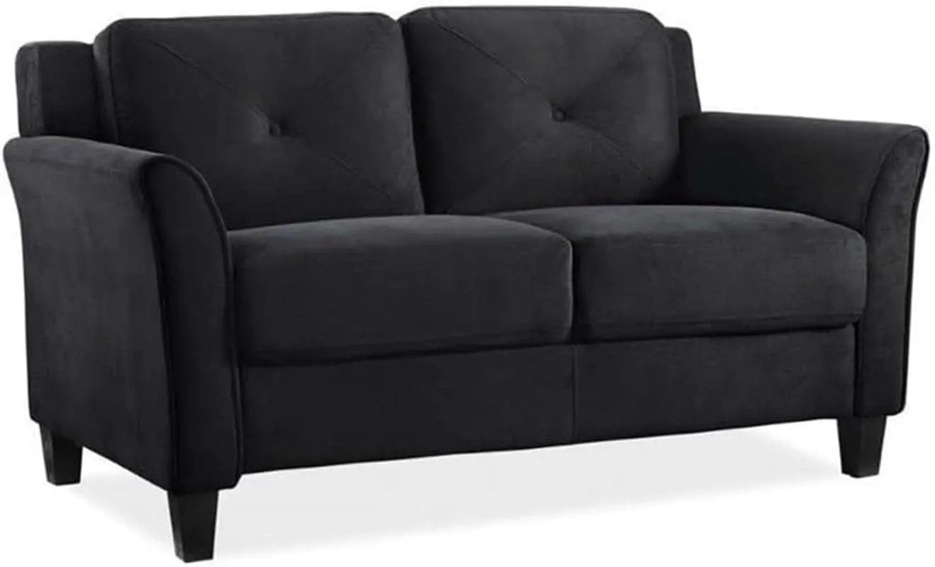 2 Piece Living Room Sofa And Loveseat Set In Black Microfiber Upholstery With 67.3 Inch Total Seat Width from PriceLows™
