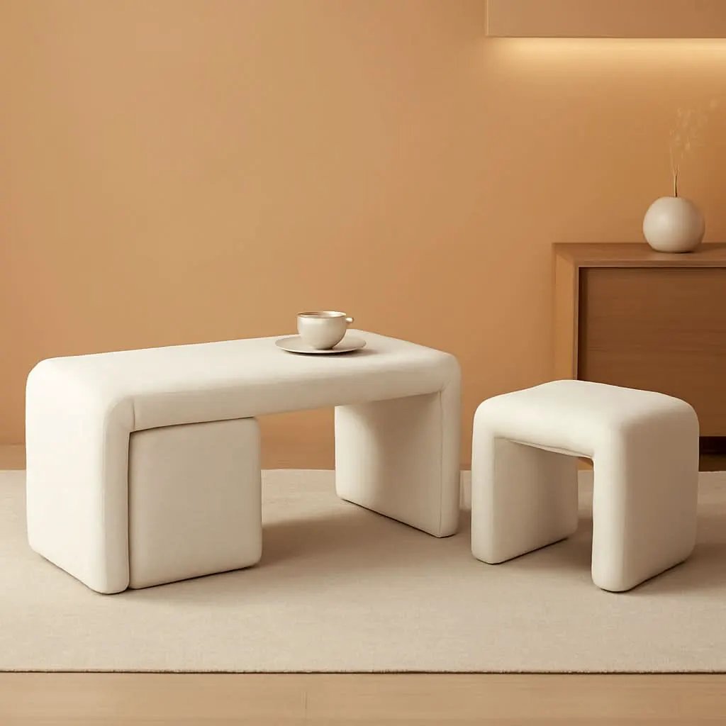 White 40Inch Lux Velvet Plus Nesting Ottoman End Bench from PriceLows™