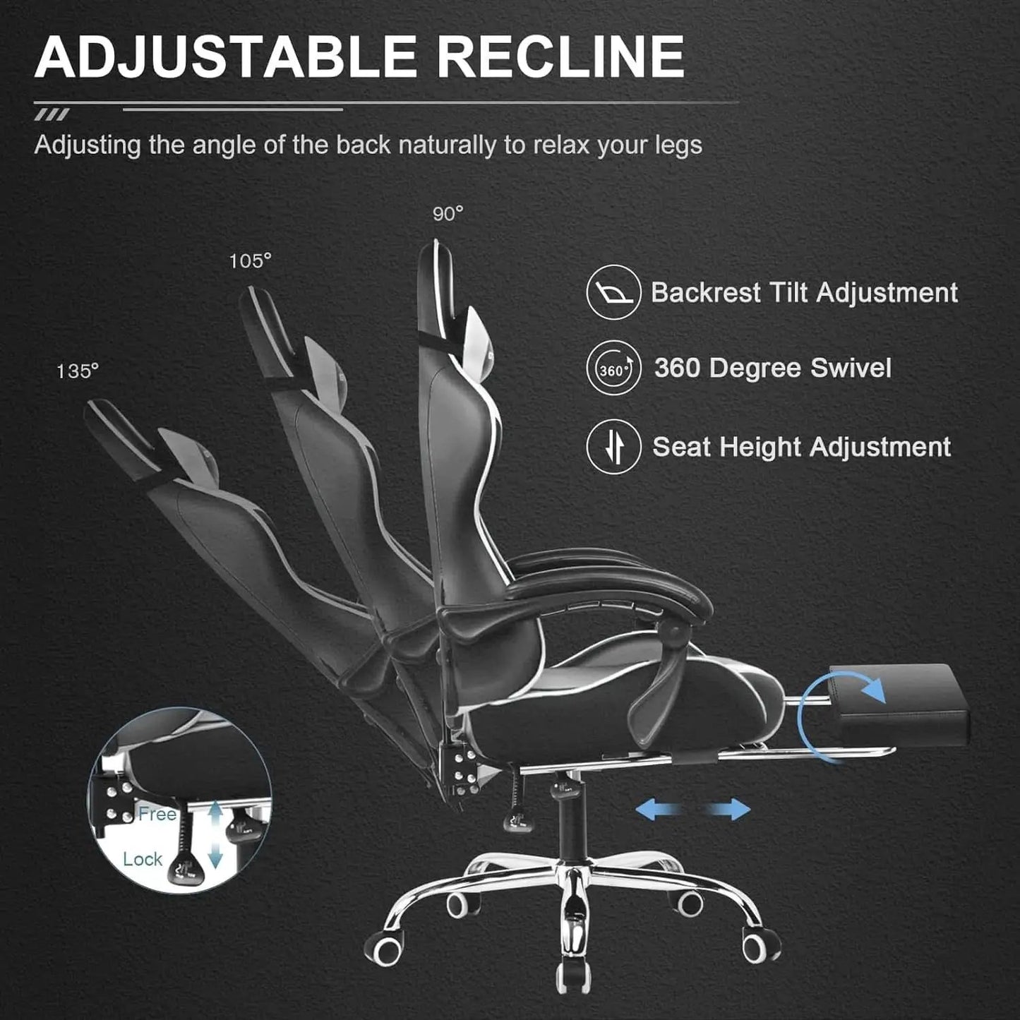 White Gaming Chair With Footrest And Lumbar Support from PriceLows™