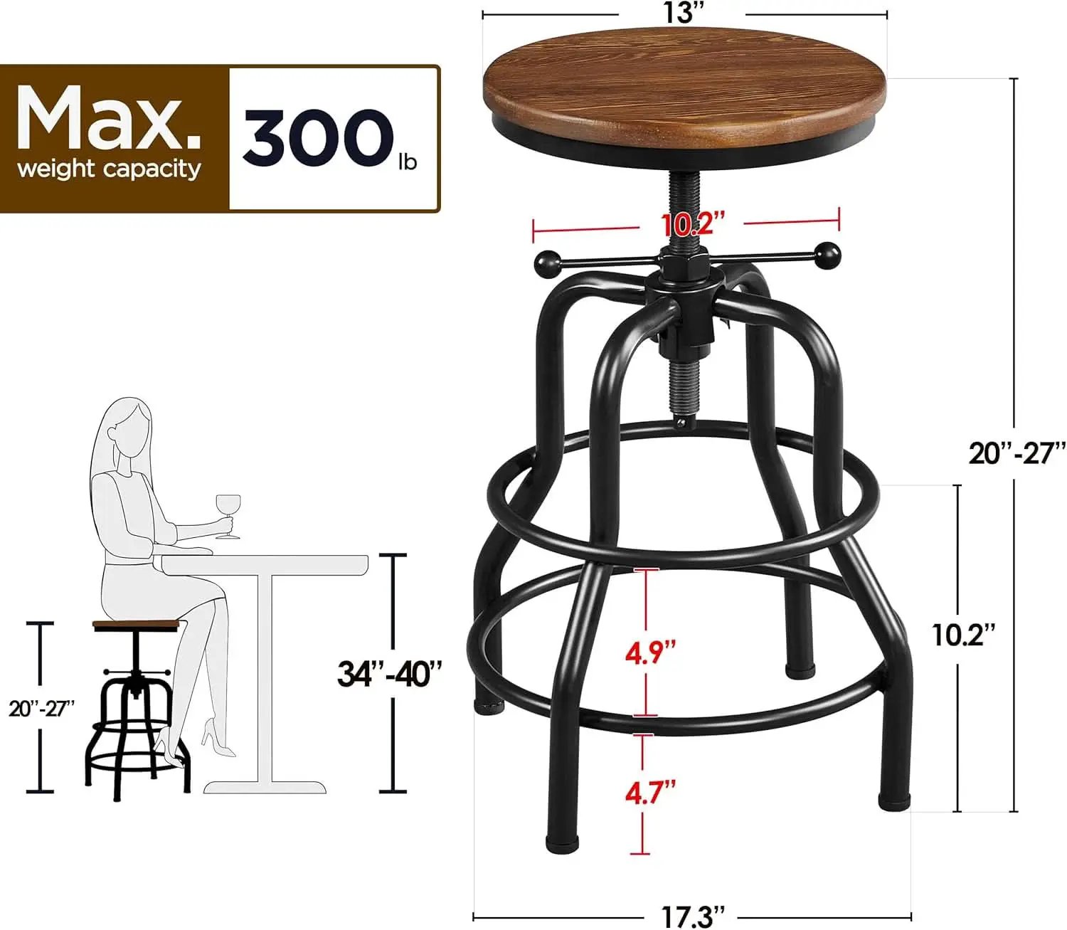 Adjustable Brown Bar Stool With Wood Seat Counter Height from PriceLows™