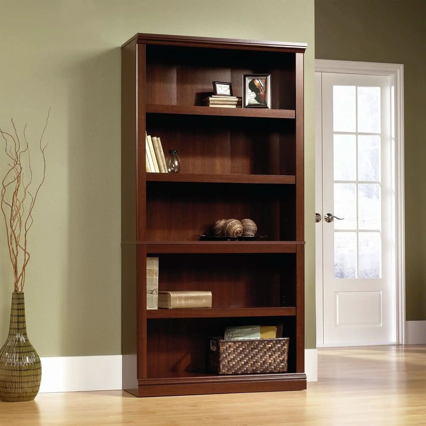 Five Shelf Bookcase In Select Cherry Finish With Adjustable Shelves from PriceLows™