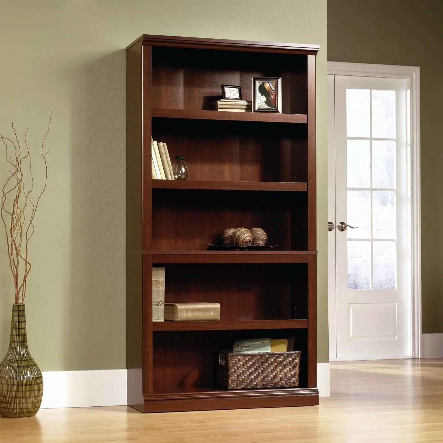 Five Shelf Bookcase In Select Cherry Finish With Adjustable Shelves from PriceLows™
