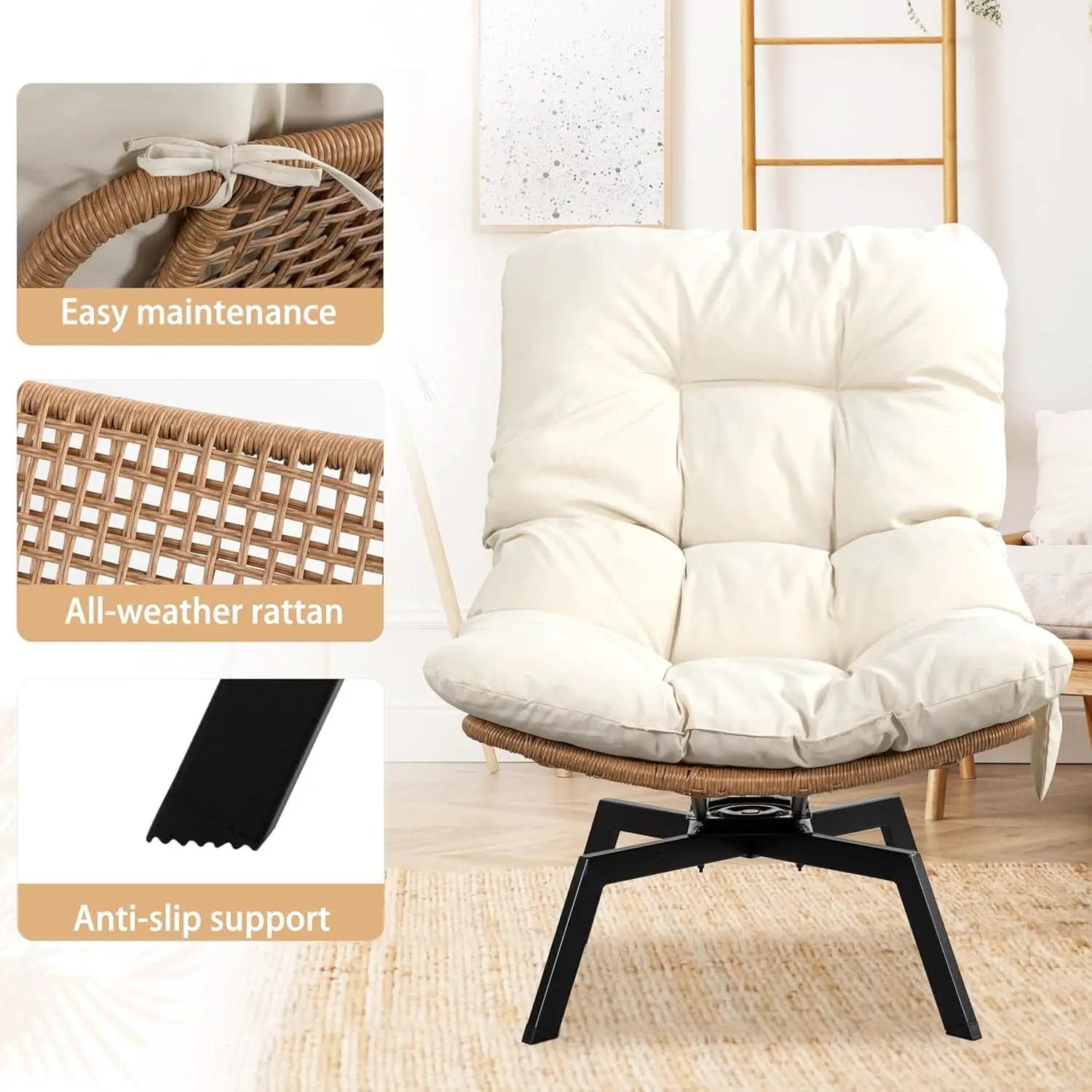 Beige Swivel Accent Chair With Oversized Cushioning from PriceLows™
