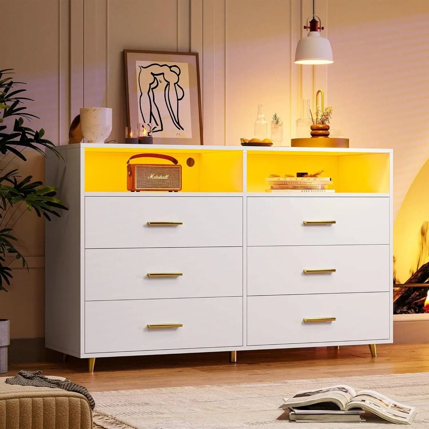 Elegant White Dresser With Integrated LED Lighting from PriceLows™