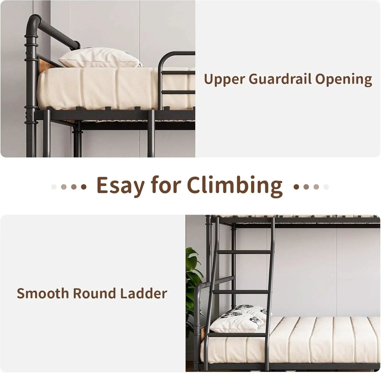 Twin Over Full Metal Bunk Bed Vintage Brown Space Saving from PriceLows™