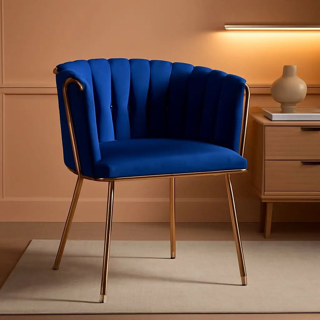 Blue Velvet Modern Dining Chairs Set Of 4 With Gold Legs from PriceLows™