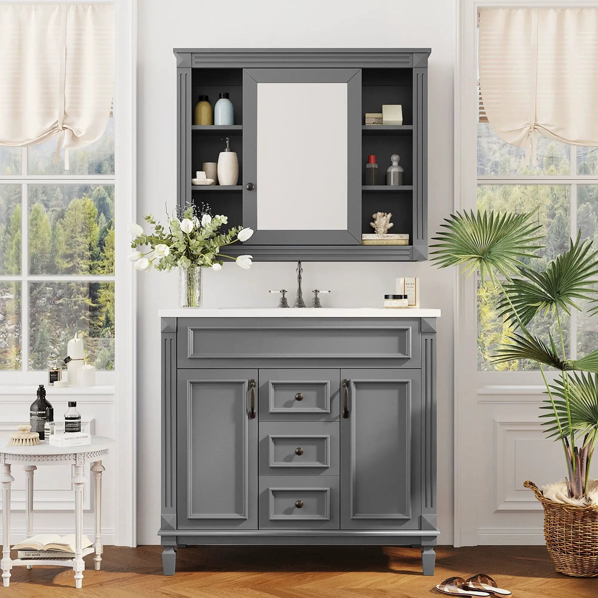 Bathroom Vanity With Top Sink | Mirror Cabinet Included | 2 Soft Closing Doors | 2 Drawers