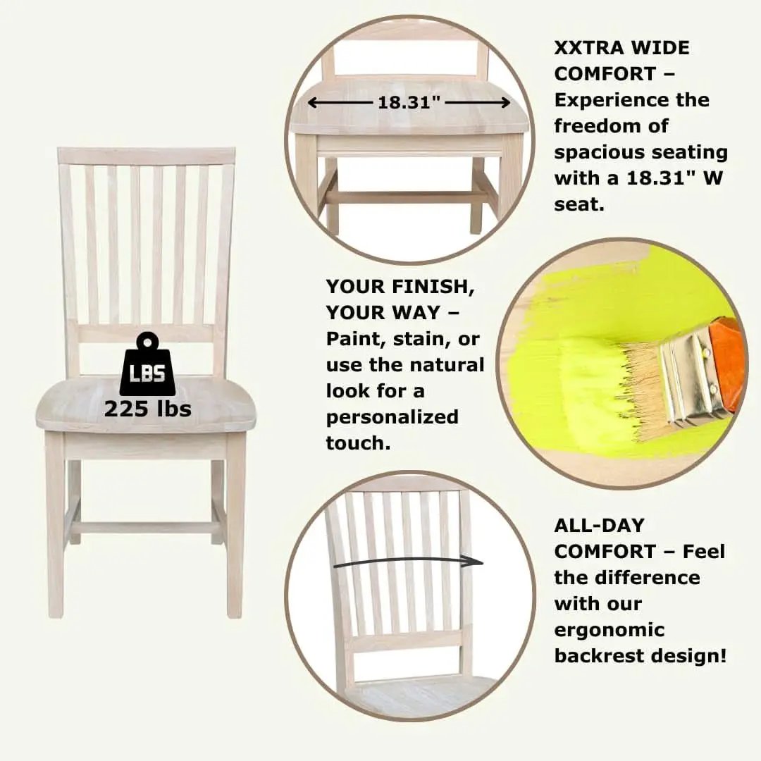 Mission Side Dining Chairs Set Of 2 Solid Parawood Unfinished 39.2 Inch Height from PriceLows™