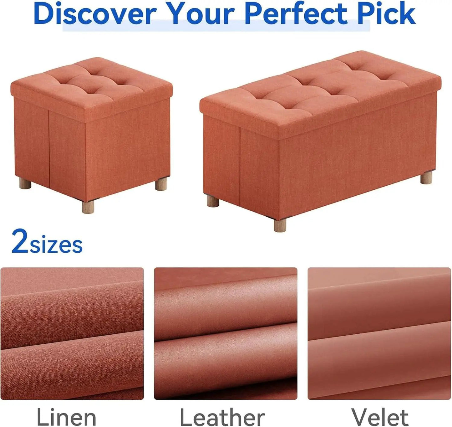 30 Inch Folding Storage Ottoman Bench Bright Orange from PriceLows™