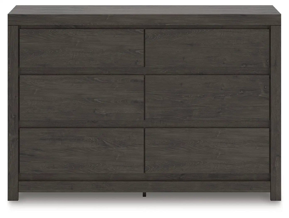Fraluna Six Drawer Dresser | 58.7 x 15.63 x 40.08 in | Engineered Wood & Linen | Charcoal