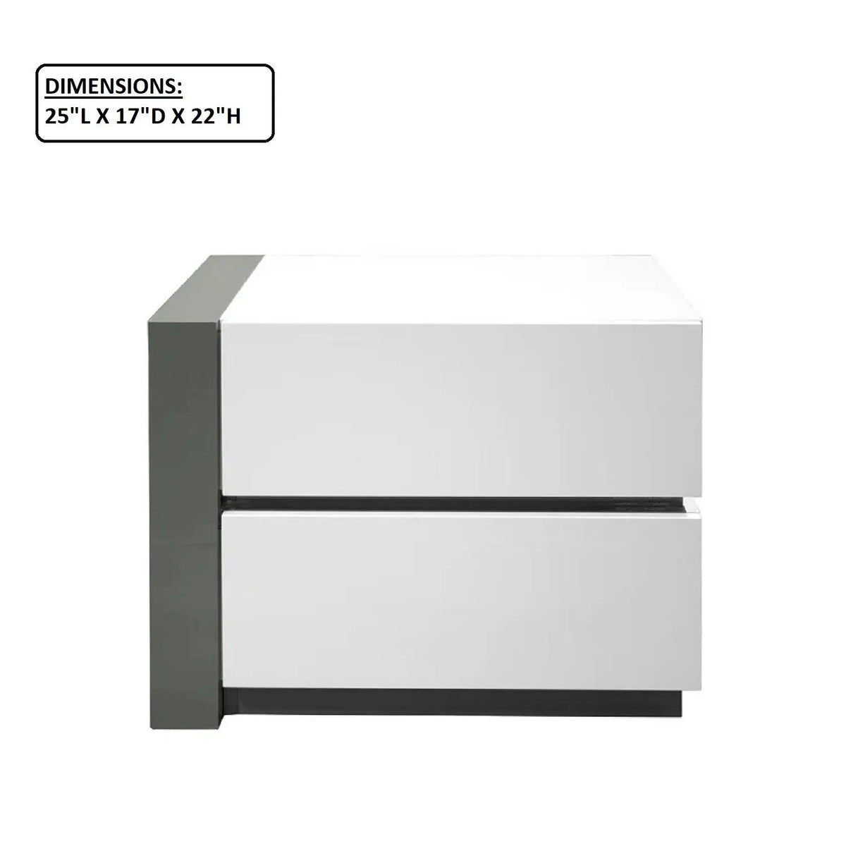 Nightstand | Two Drawers | High Gloss Finish | White Silver