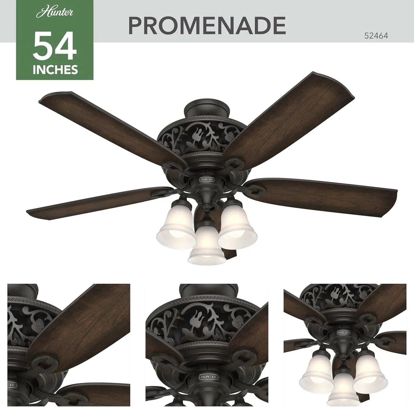 Promenade 54 Inch Indoor Ceiling Fan LED Lights Bronze Finish DC Motor Remote from PriceLows™