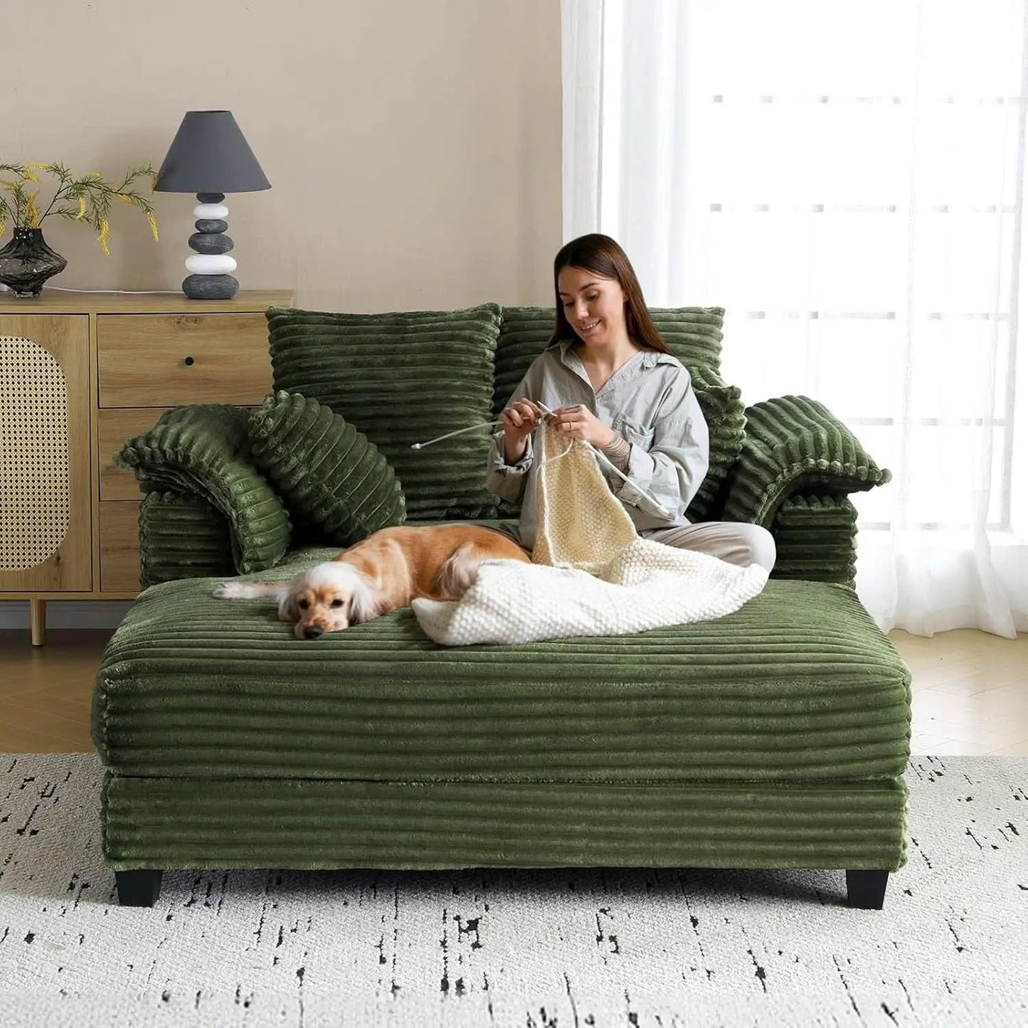 56-Inch Oversized Corduroy Lounge Chair With Armrests from PriceLows™