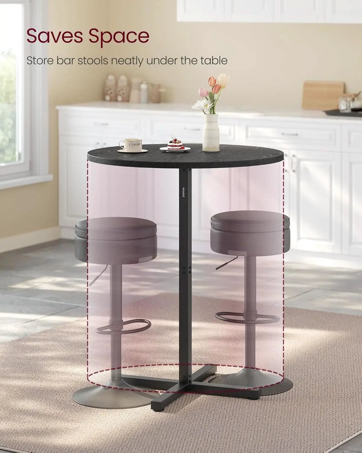 Round Pub Table 23 Inch Diameter Ebony Black Metal Frame from PriceLows™