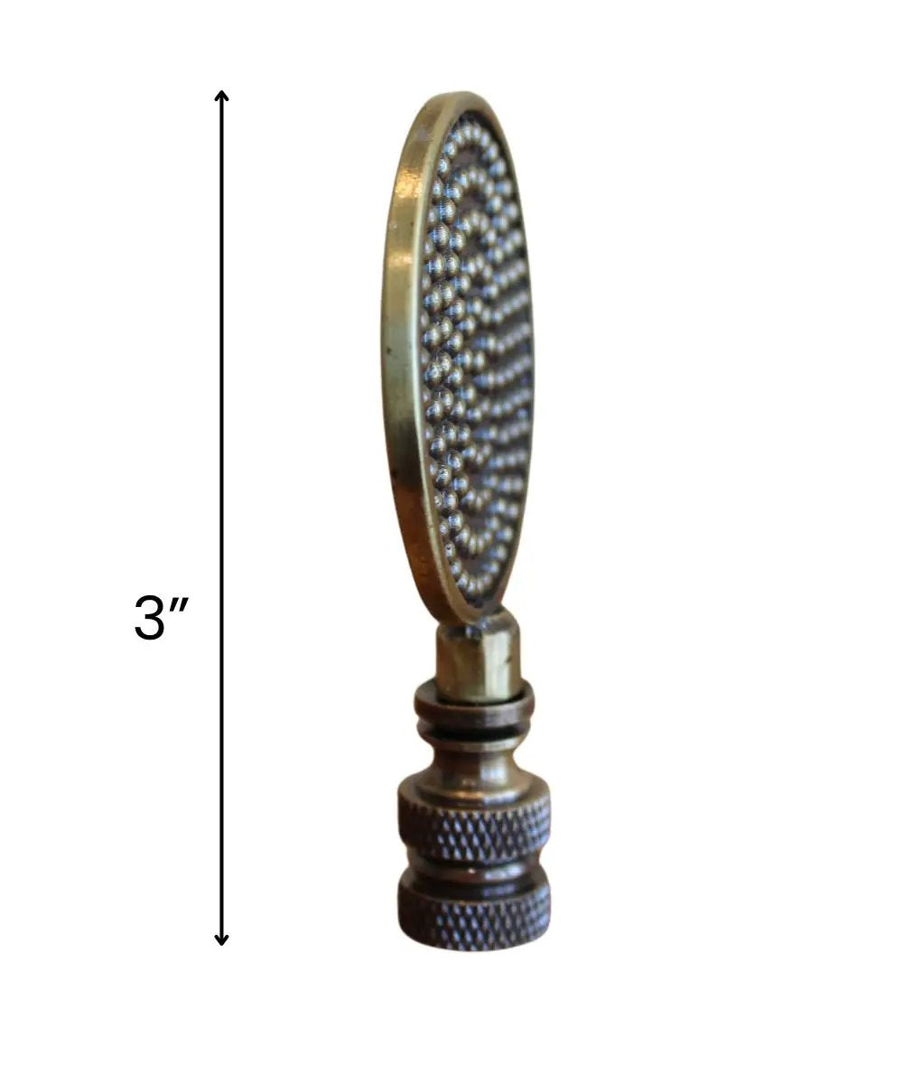 Decorative Lamp Finial | Dotted Medallion | Antique Brass | 3 Inch Tall
