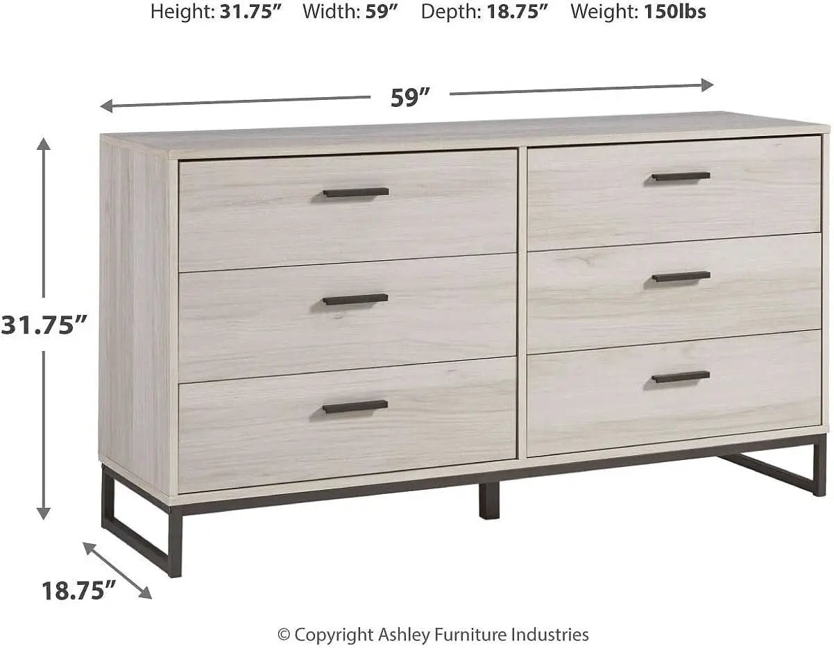 Socalle 59 Inch Beige 6 Drawer Dresser Engineered Wood from PriceLows™