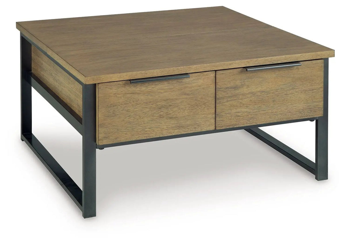 Montia Cocktail Table | Light Wood-Tone Finish | Contrasting Frame | Mixed-Material Look