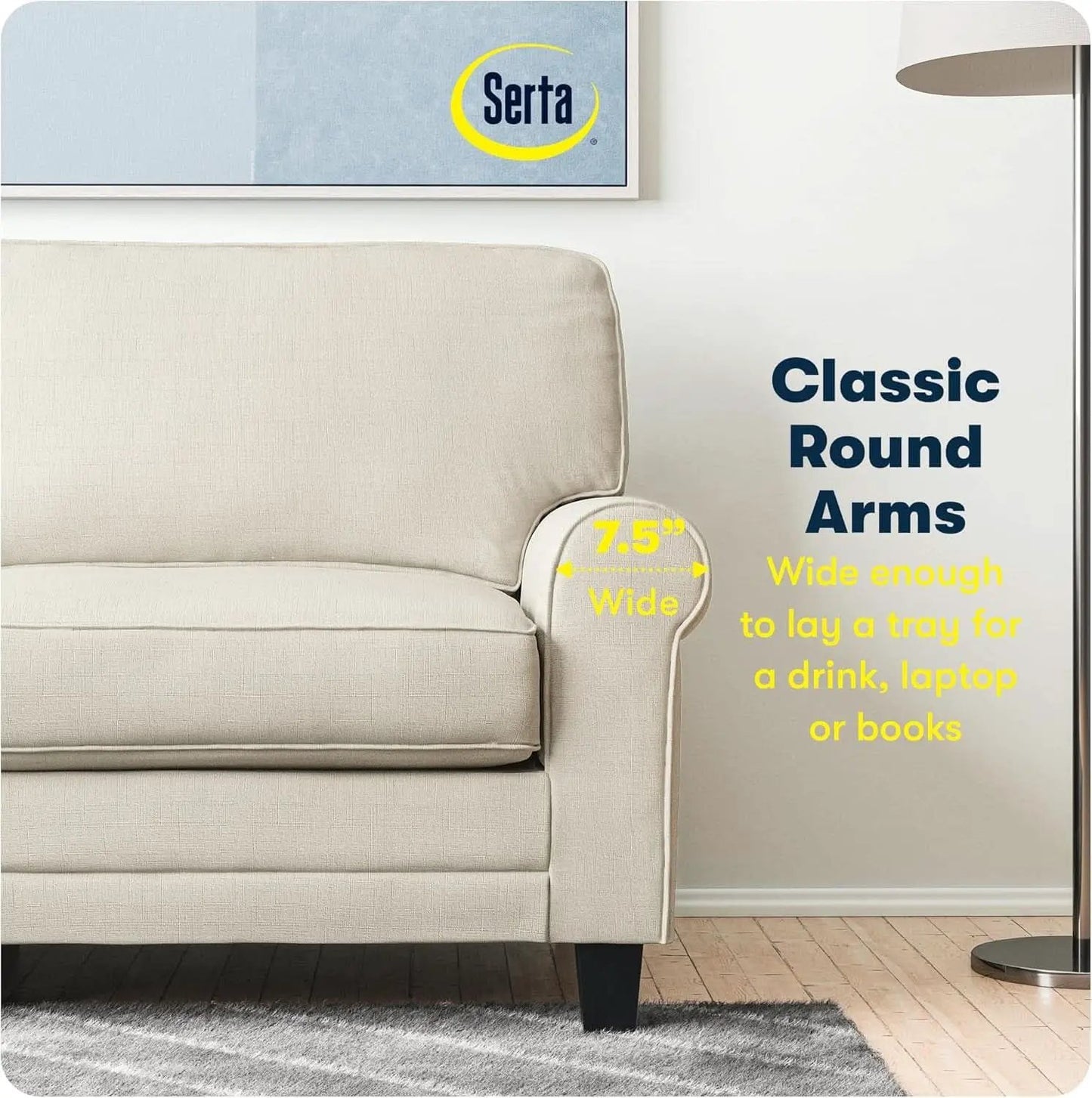 Copenhgen 73 Inch Rolled Arm Sofa Buttercream With Removable Covers from PriceLows™