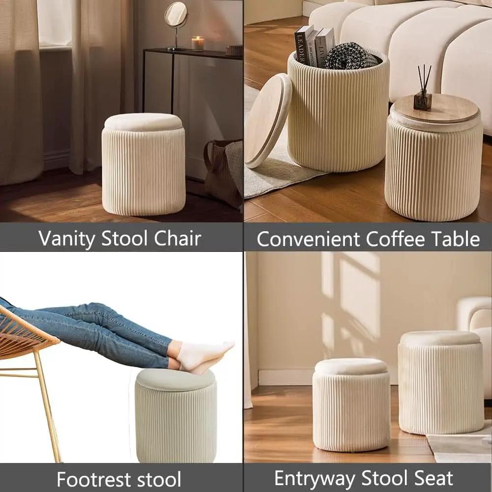 White Storage Ottoman Round Velvet Upholstered Set from PriceLows™