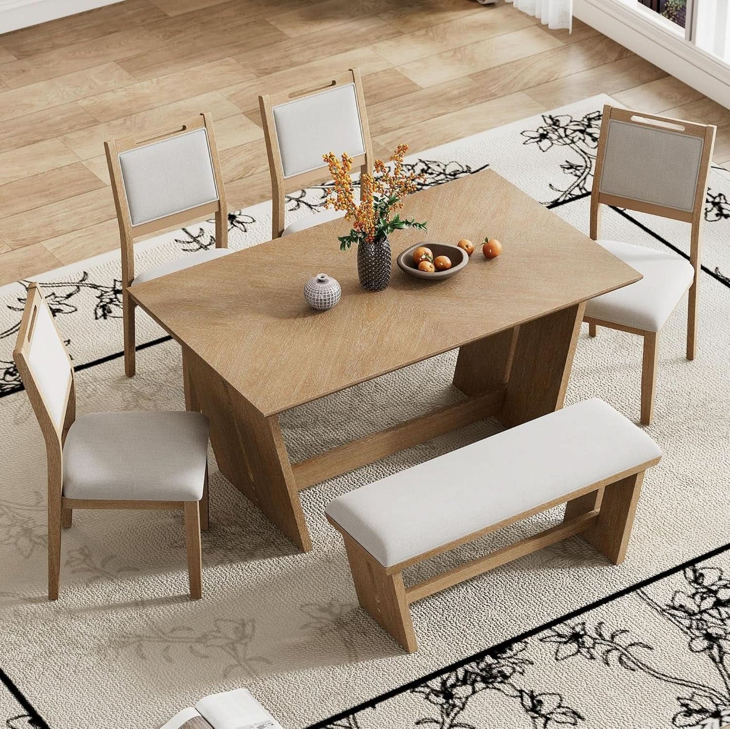 Natural Vintage Rustic Handcrafted Dining Table Set from PriceLows™