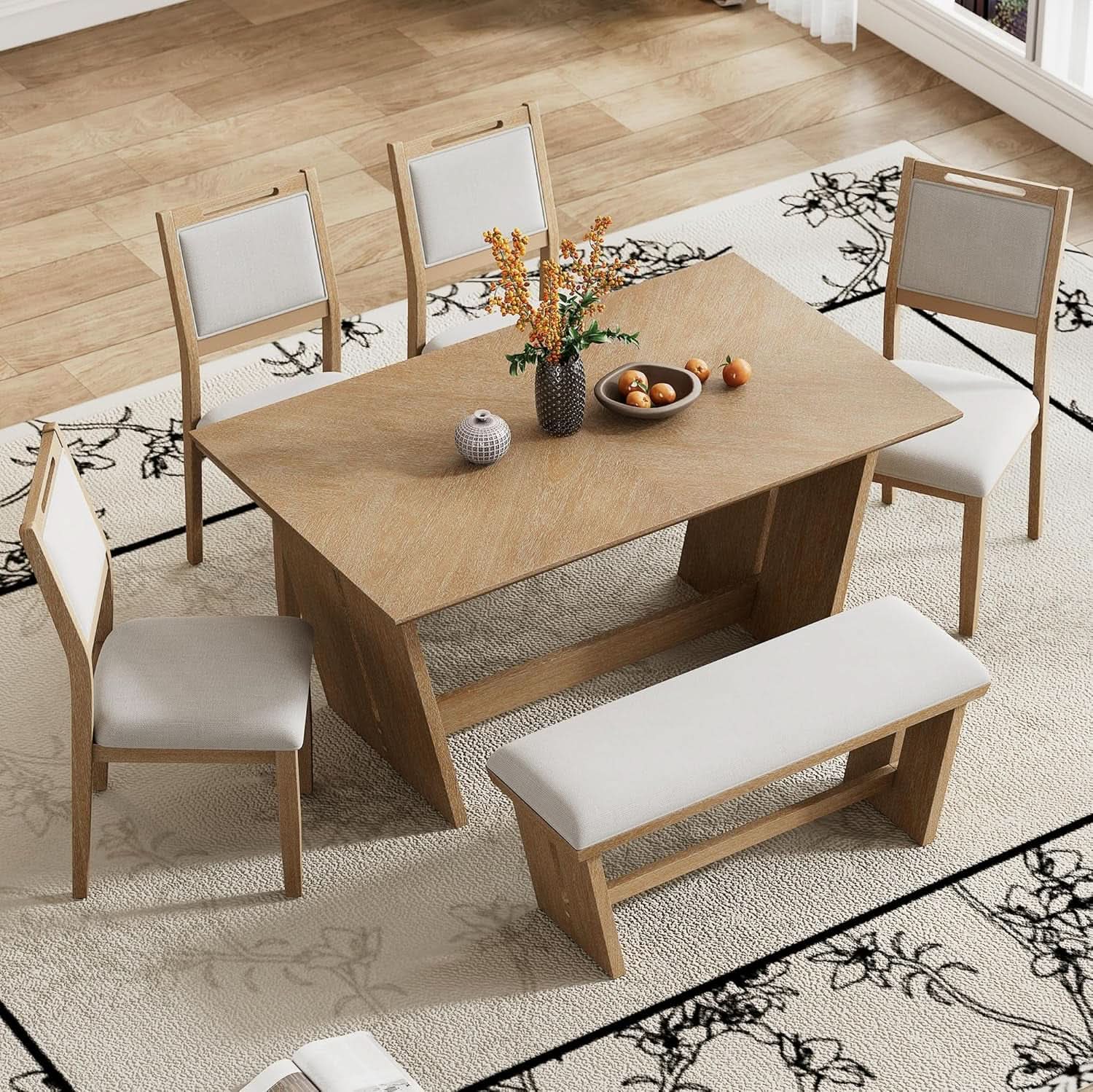 Natural Vintage Rustic Handcrafted Dining Table Set from PriceLows™