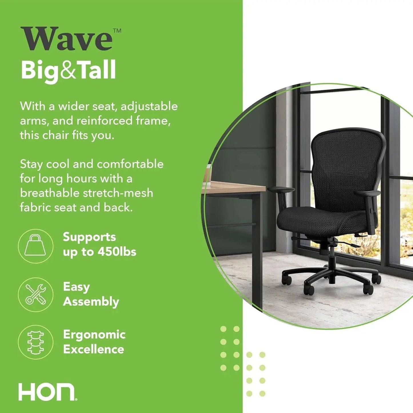 Wave Big And Tall Office Chair 450 Lb Capacity Ergonomic from PriceLows™