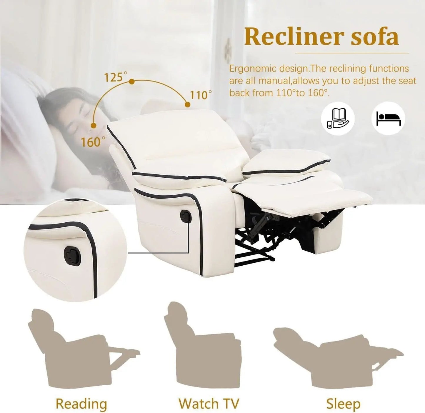 Creamy White Leather Recliner Sofa Set With Storage Console from PriceLows™