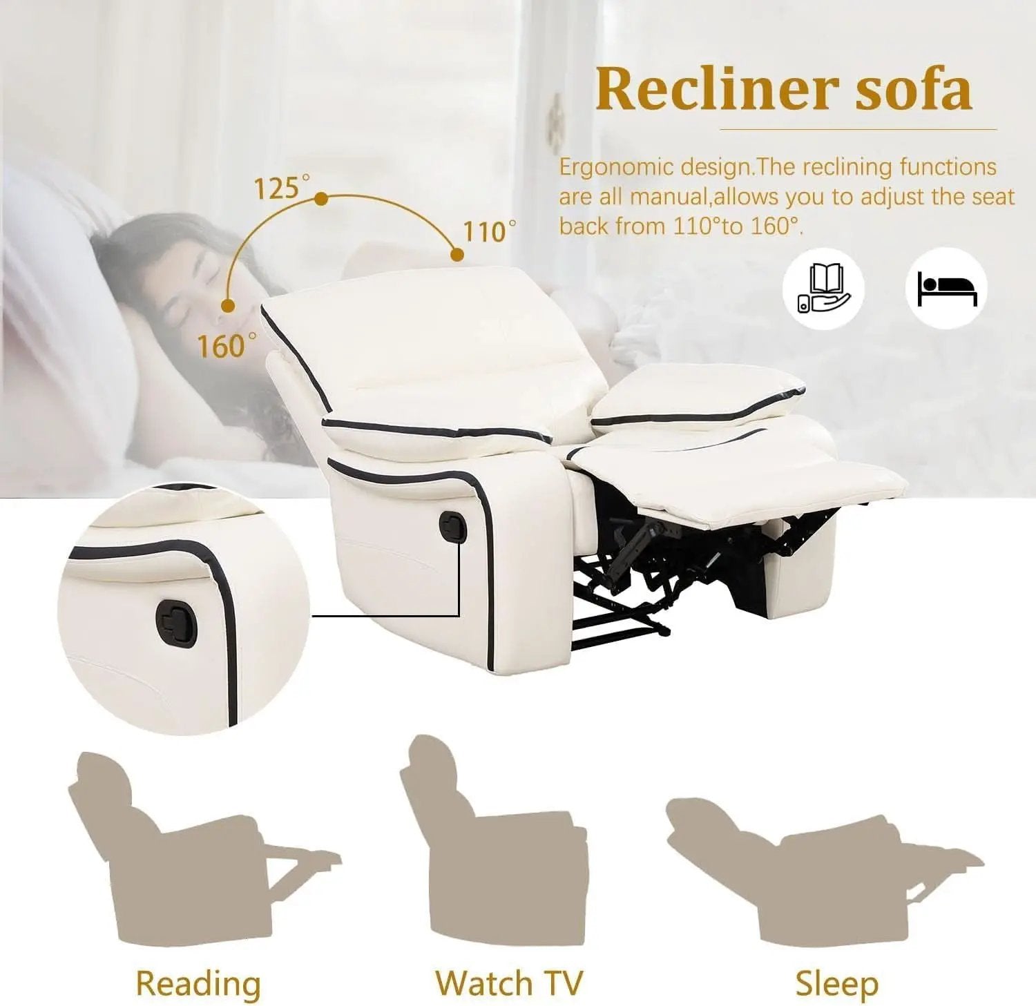Creamy White Leather Recliner Sofa Set With Storage Console from PriceLows™