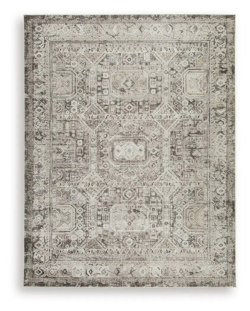Junley Area Rug | 94 x 120 Inch | Aztec-Inspired Design | Neutral Tones