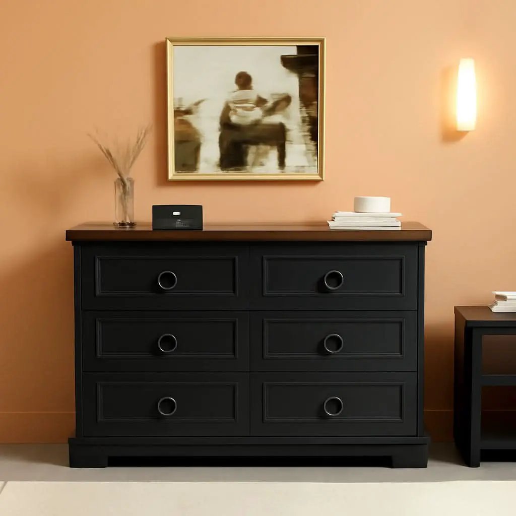 Black FortySevenPointTwoInch Wide Six Drawer Dresser from PriceLows™