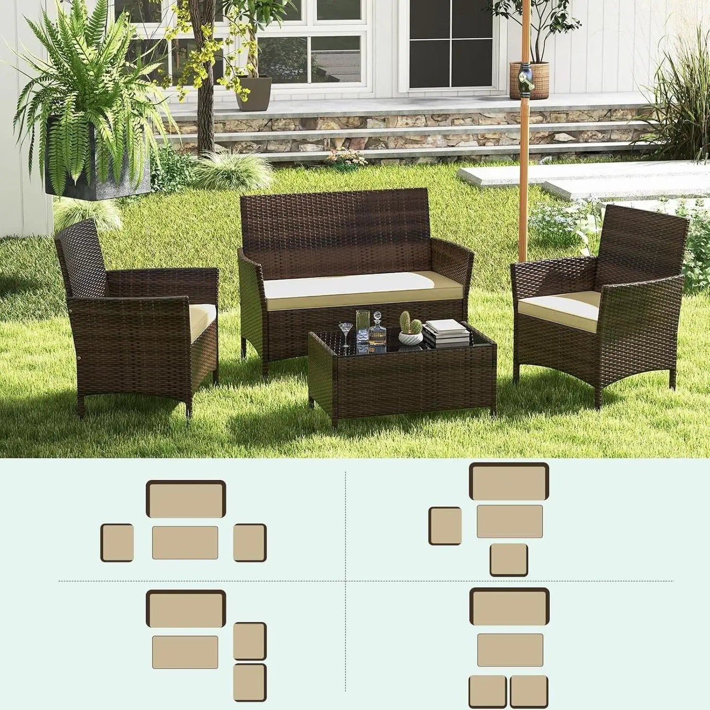 8-Piece Rattan Patio Furniture Set With Cushions from PriceLows™