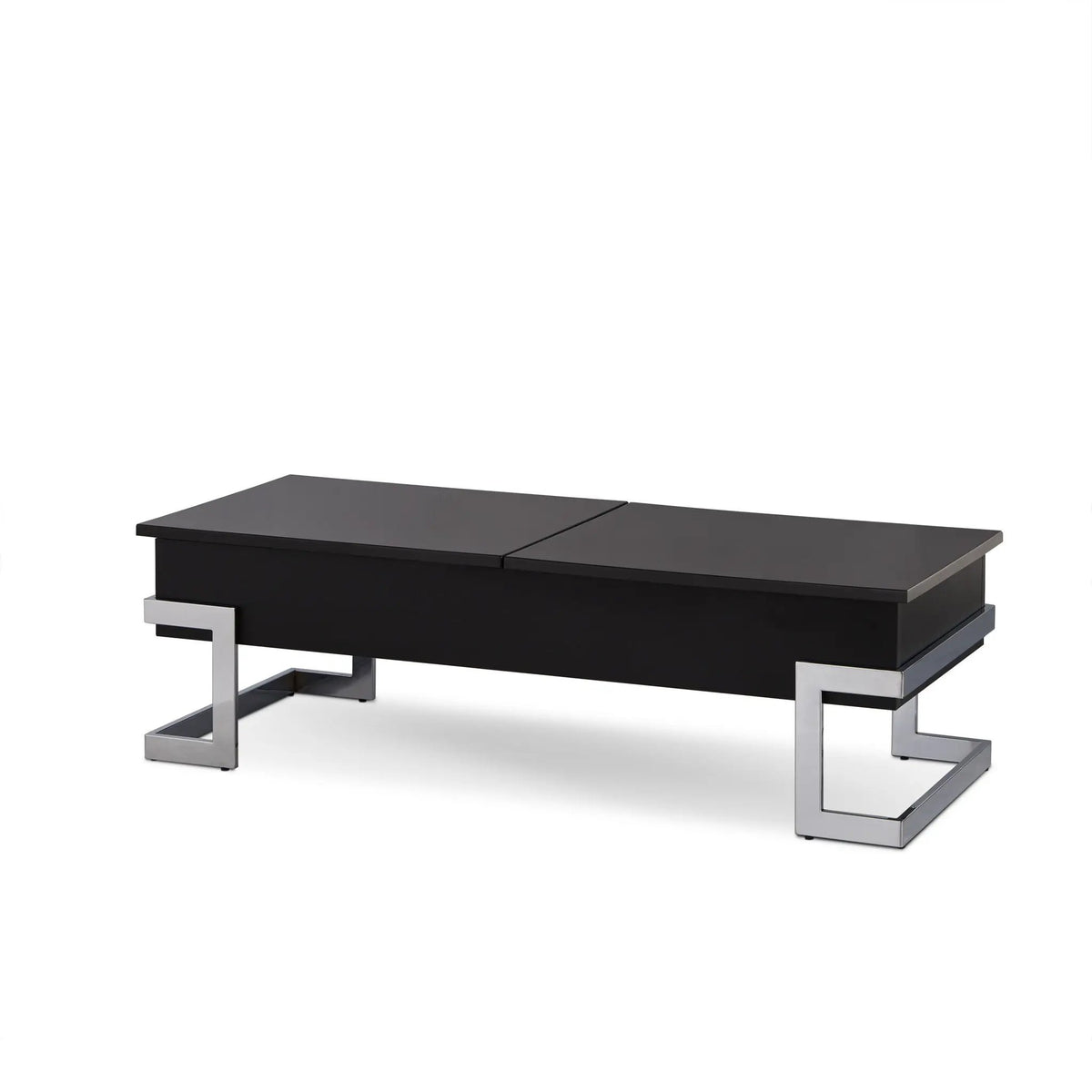 Calmam Lift Top Coffee Table | High Gloss Finish | 47 Inch Width | Geometric Metal Base