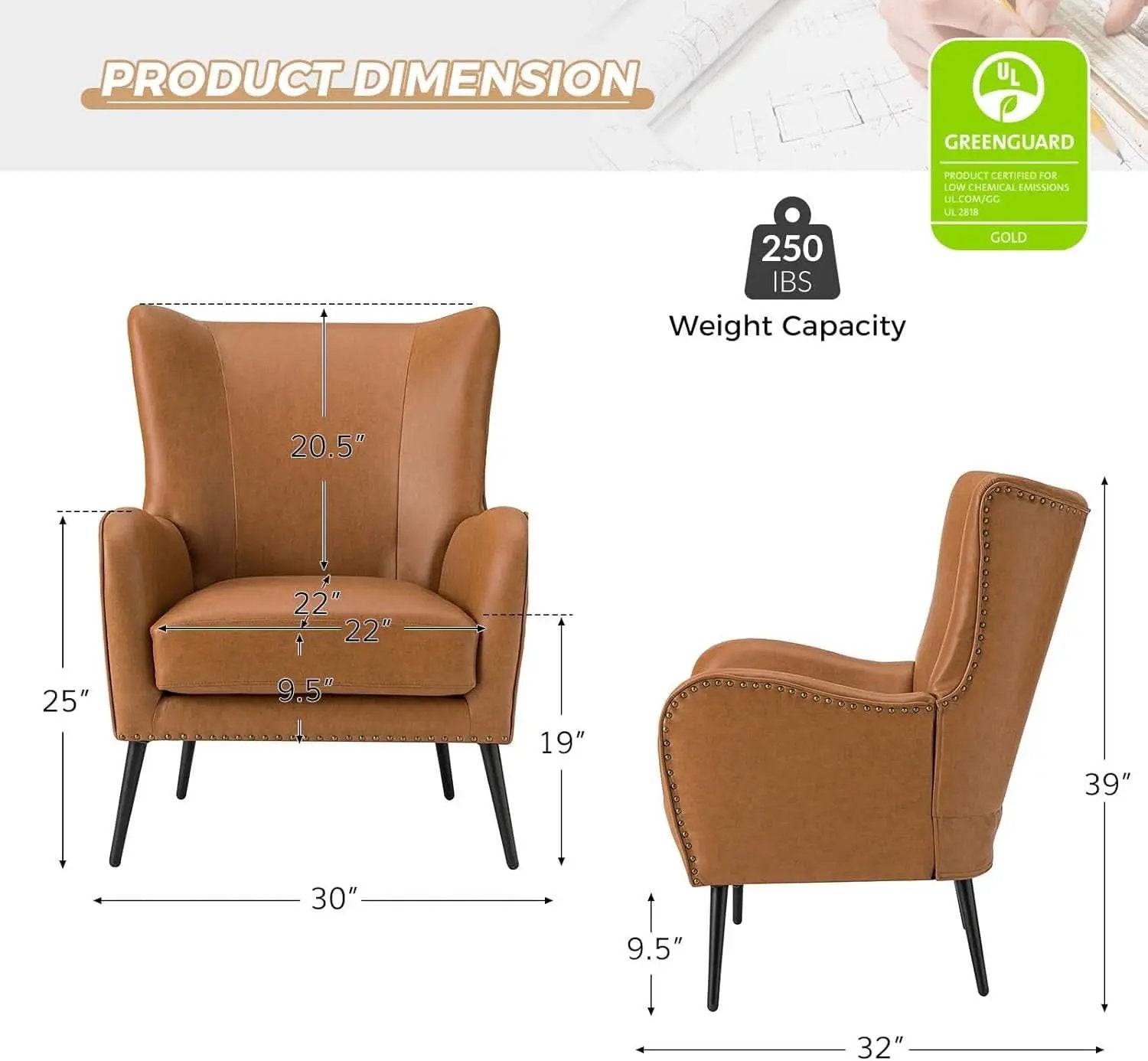 Faux Leather Wingback Chair With Black Nailhead Trim from PriceLows™