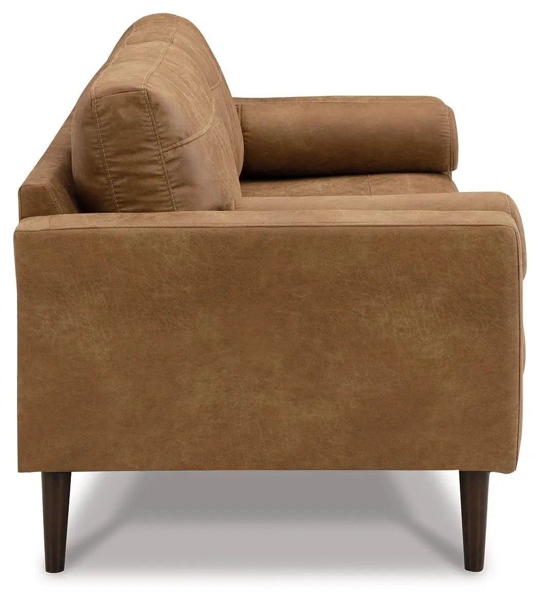 Telora Sofa | Caramel Faux Leather | Retro Modern Style
