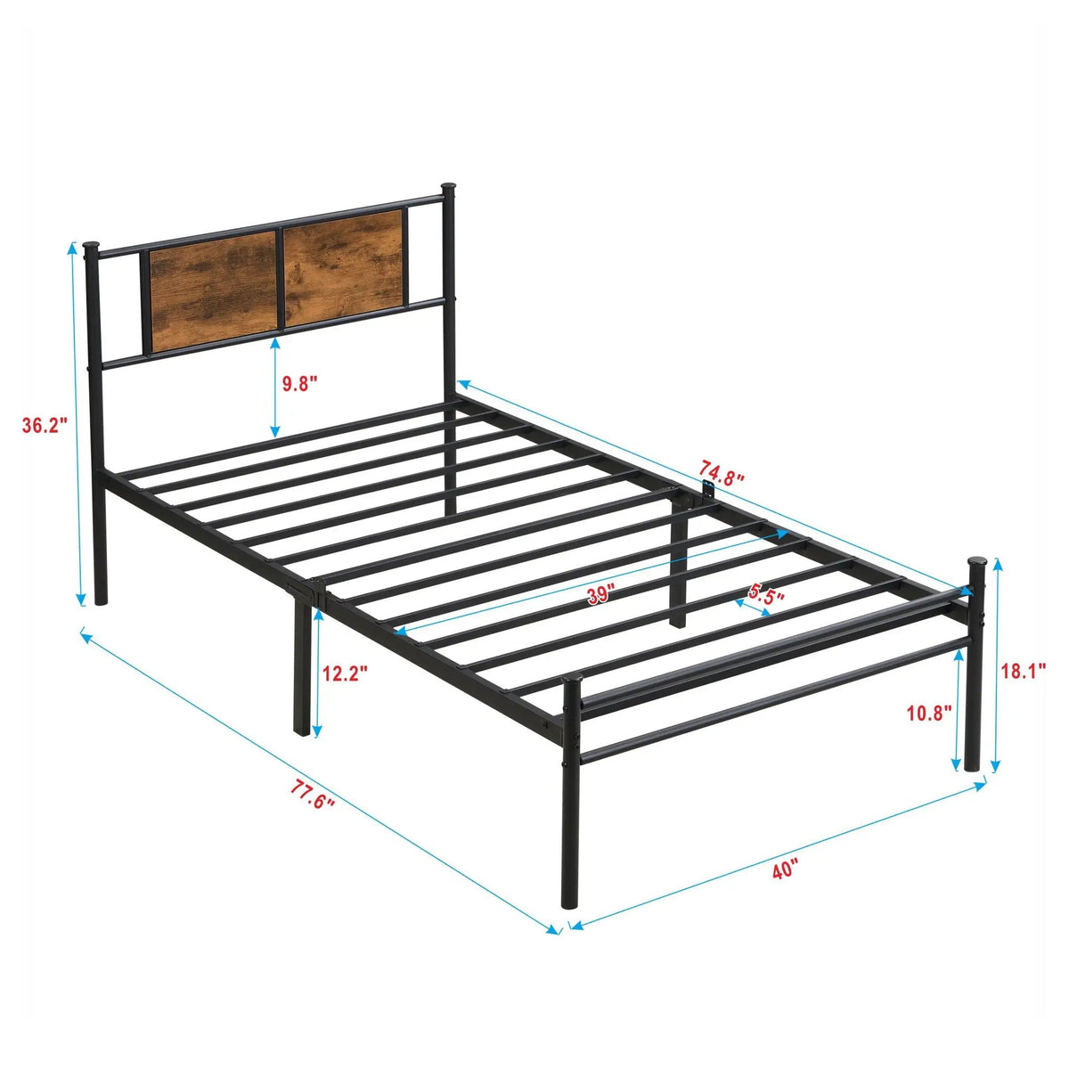 Modern Metal Bed Frame | Wood Panel Headboard | 10.8 Inch Under Bed Storage | Steel Structure
