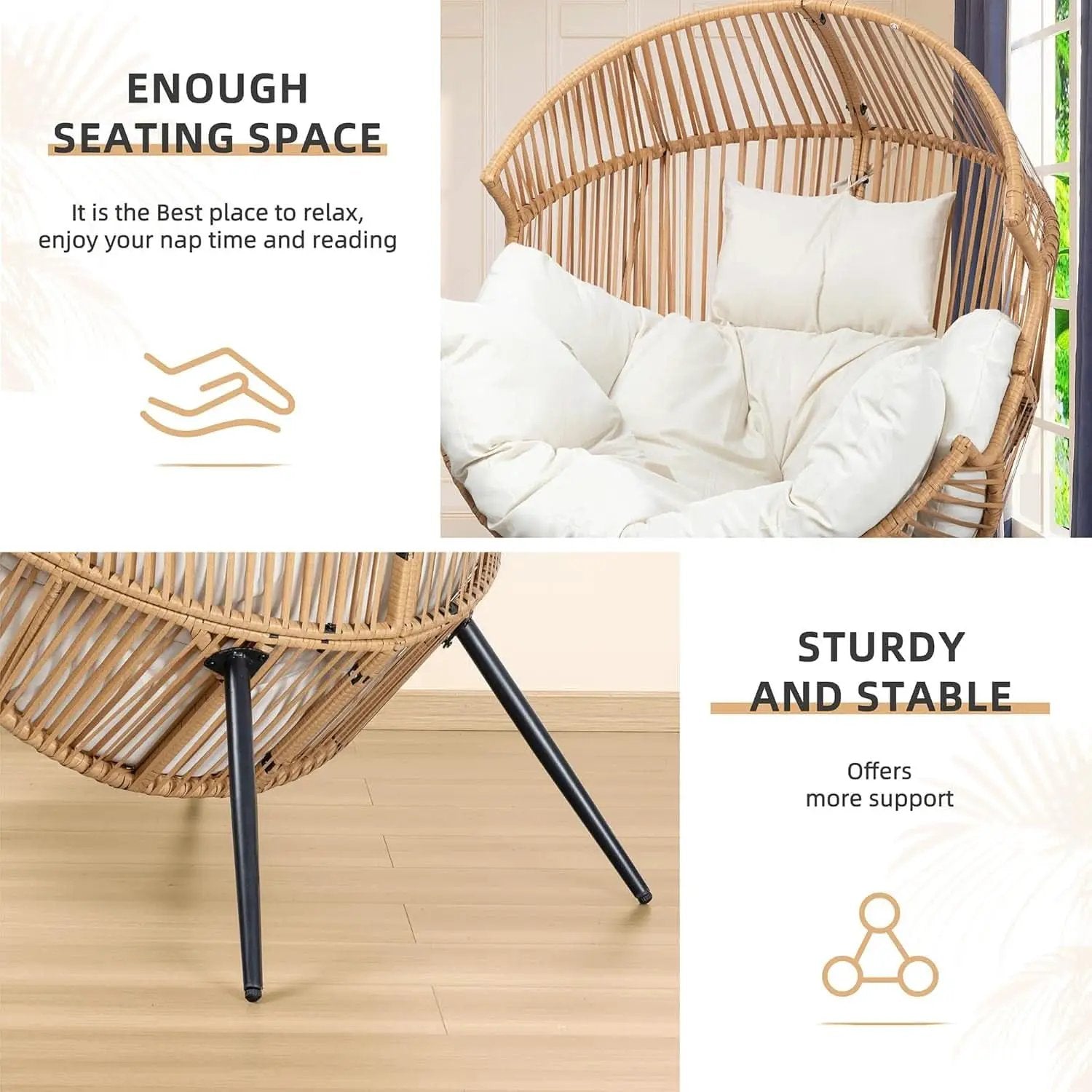 Beige Wicker Egg Chair With Cushion Outdoor Lounge from PriceLows™