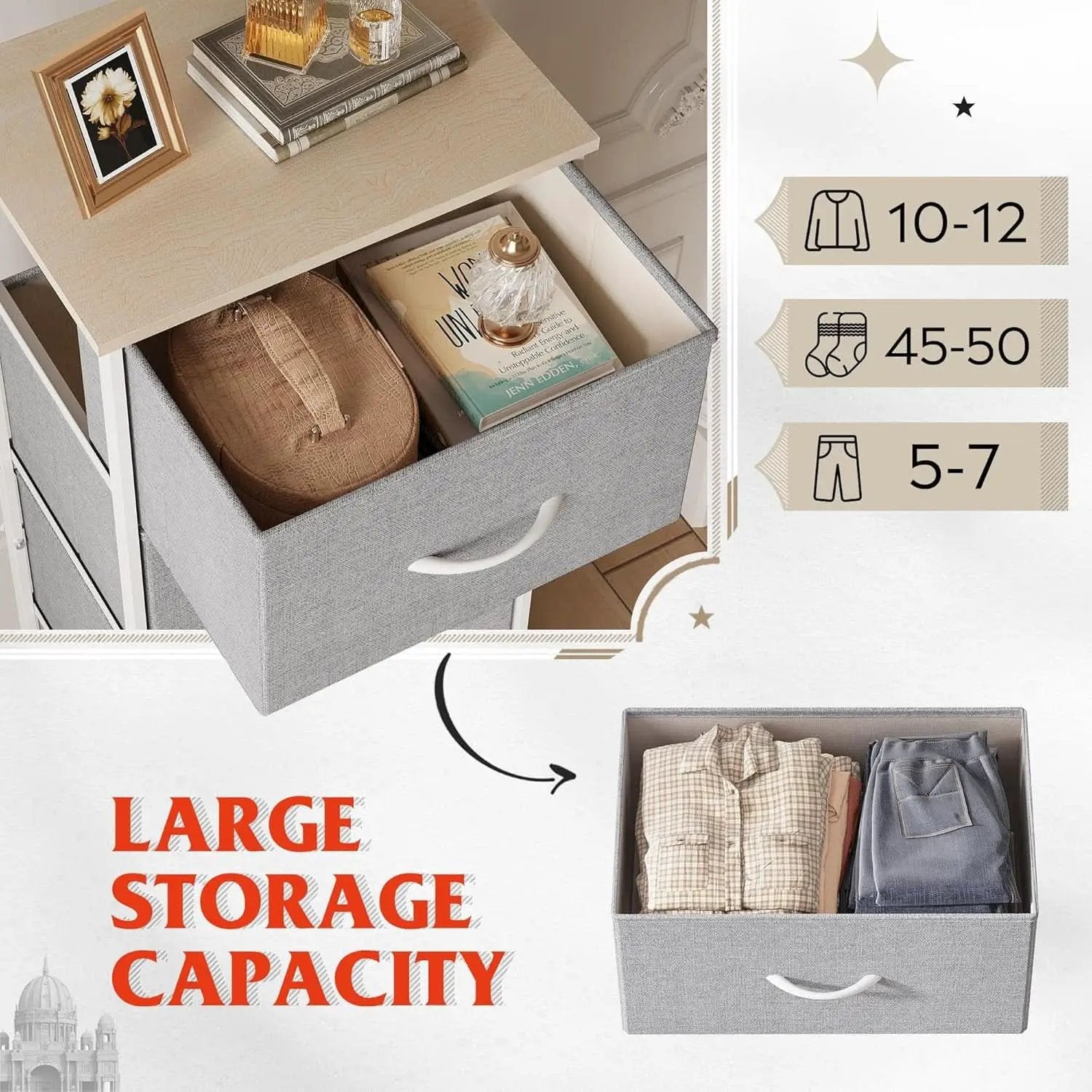 Light Grey Fabric Dresser 5 Drawer Organizer Storage Solution from PriceLows™