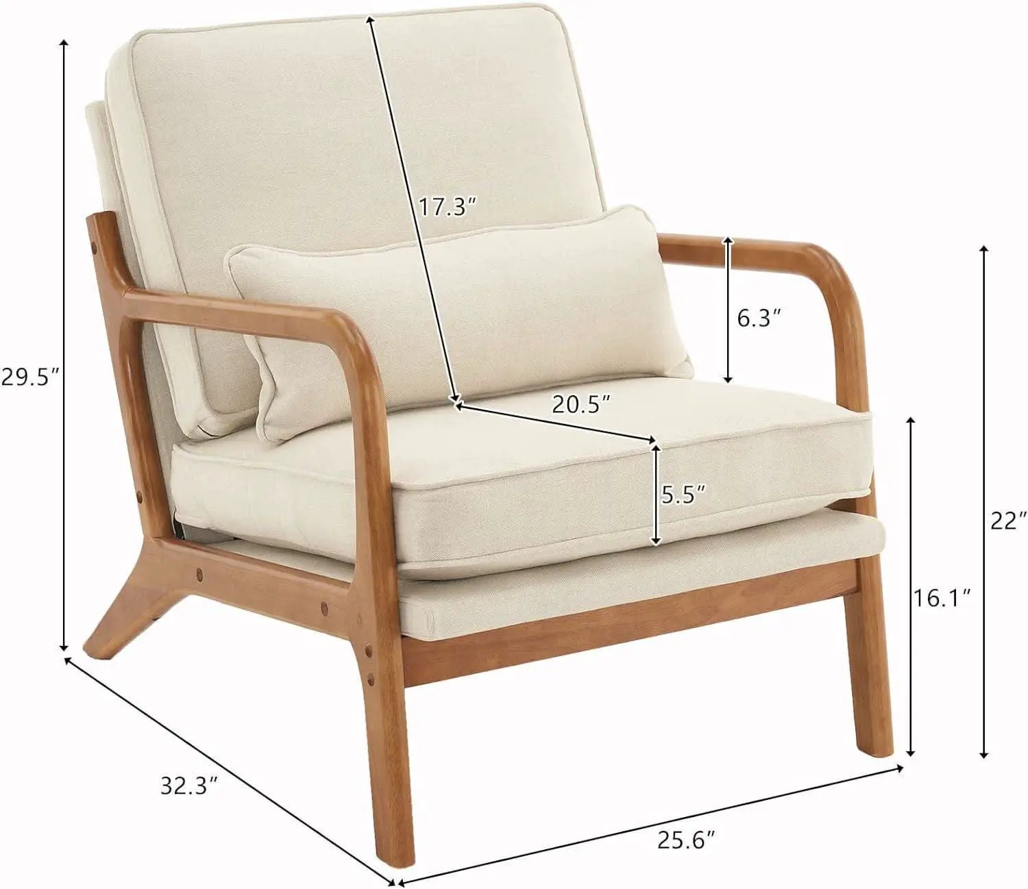 Beige Linen Fabric Mid Century Upholstered Accent Chair from PriceLows™