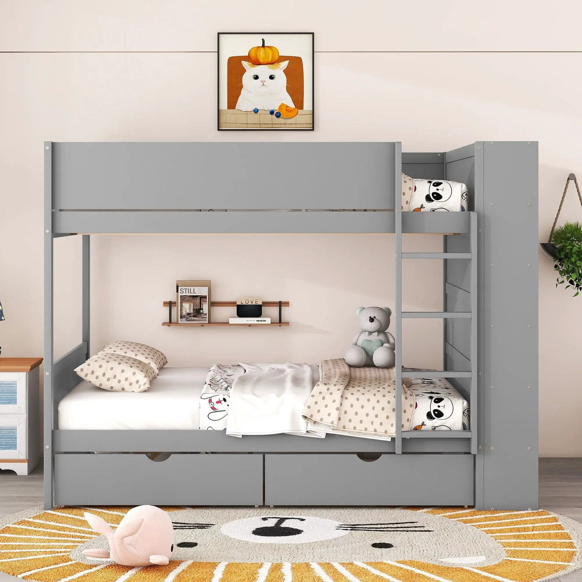 Bunk Bed With 2 Drawers And Multi Layer Cabinet | 2 Pieces | Pine Wood | Bedroom
