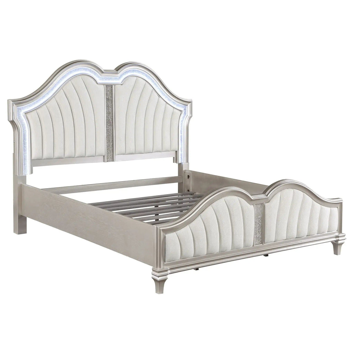 Evangeline 4-piece Eastern King Bedroom Set Silver | 4-Piece Set | Chenille | Oak