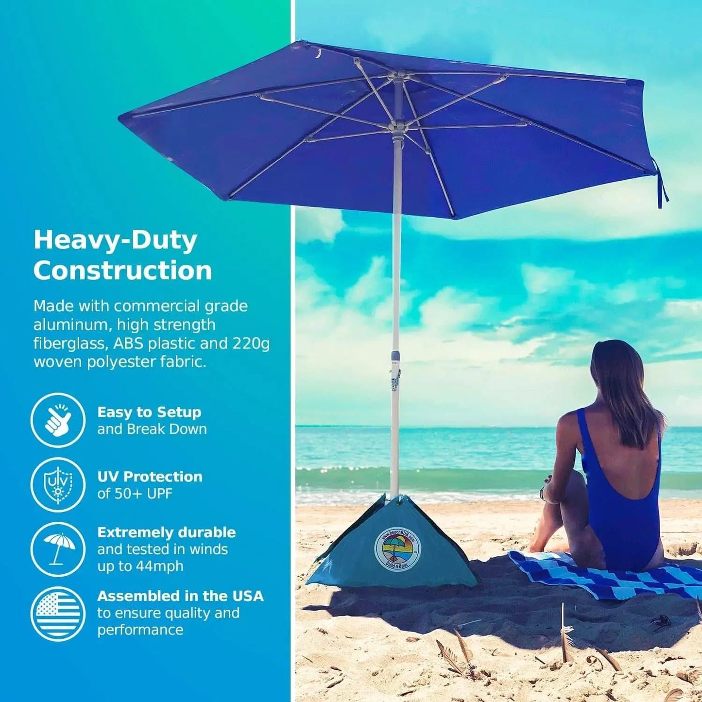 Deep Ocean Blue All In One Beach Umbrella System Ultra Base from PriceLows™