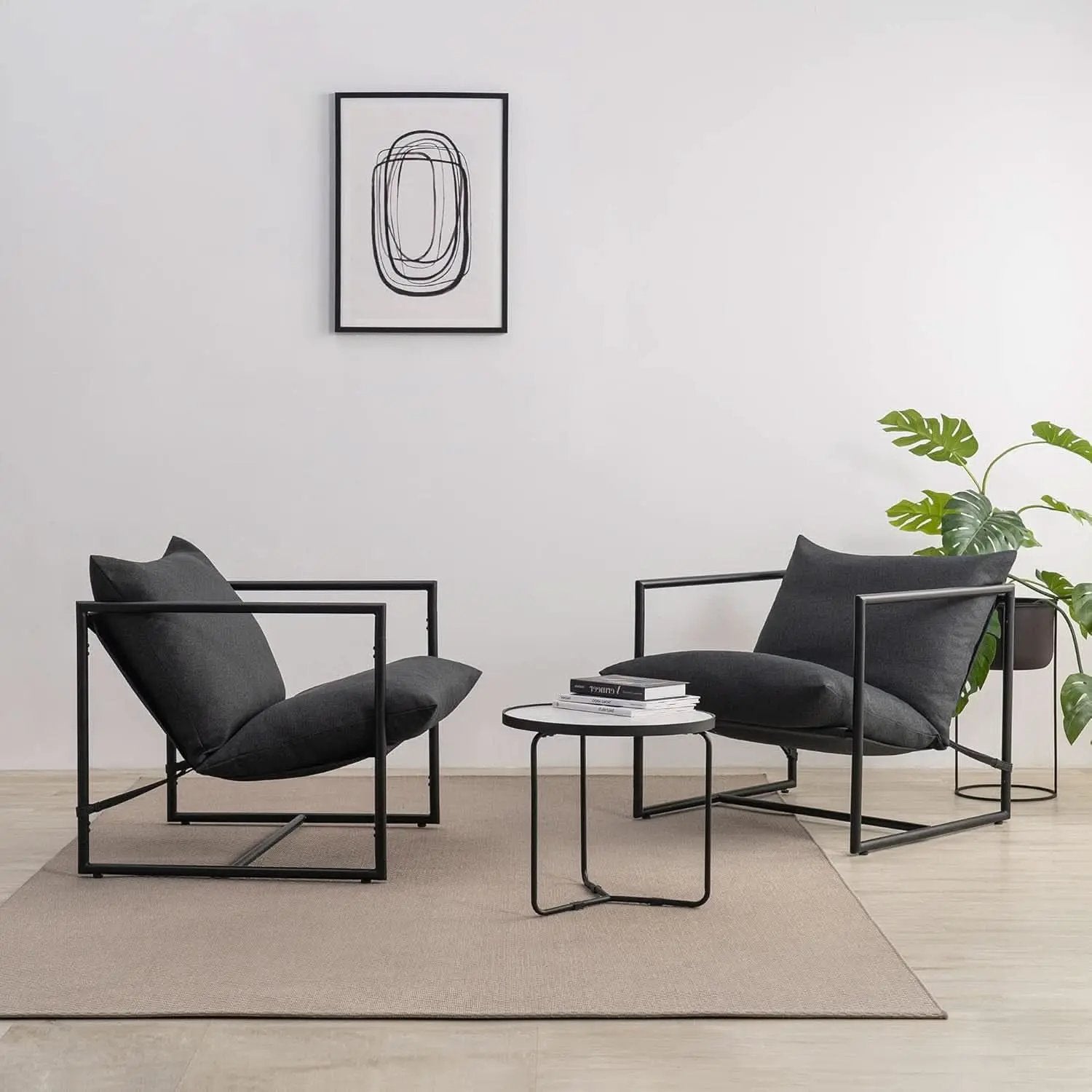 Aidan Sling Chair Dark Grey Metal Frame Shredded Foam from PriceLows™