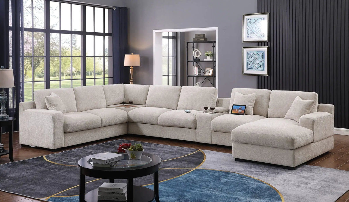 Celine Fabric Corner Sectional Sofa With Right-Facing Chaise, Cupholders, And | 3 Pieces | Fabric | Living Room