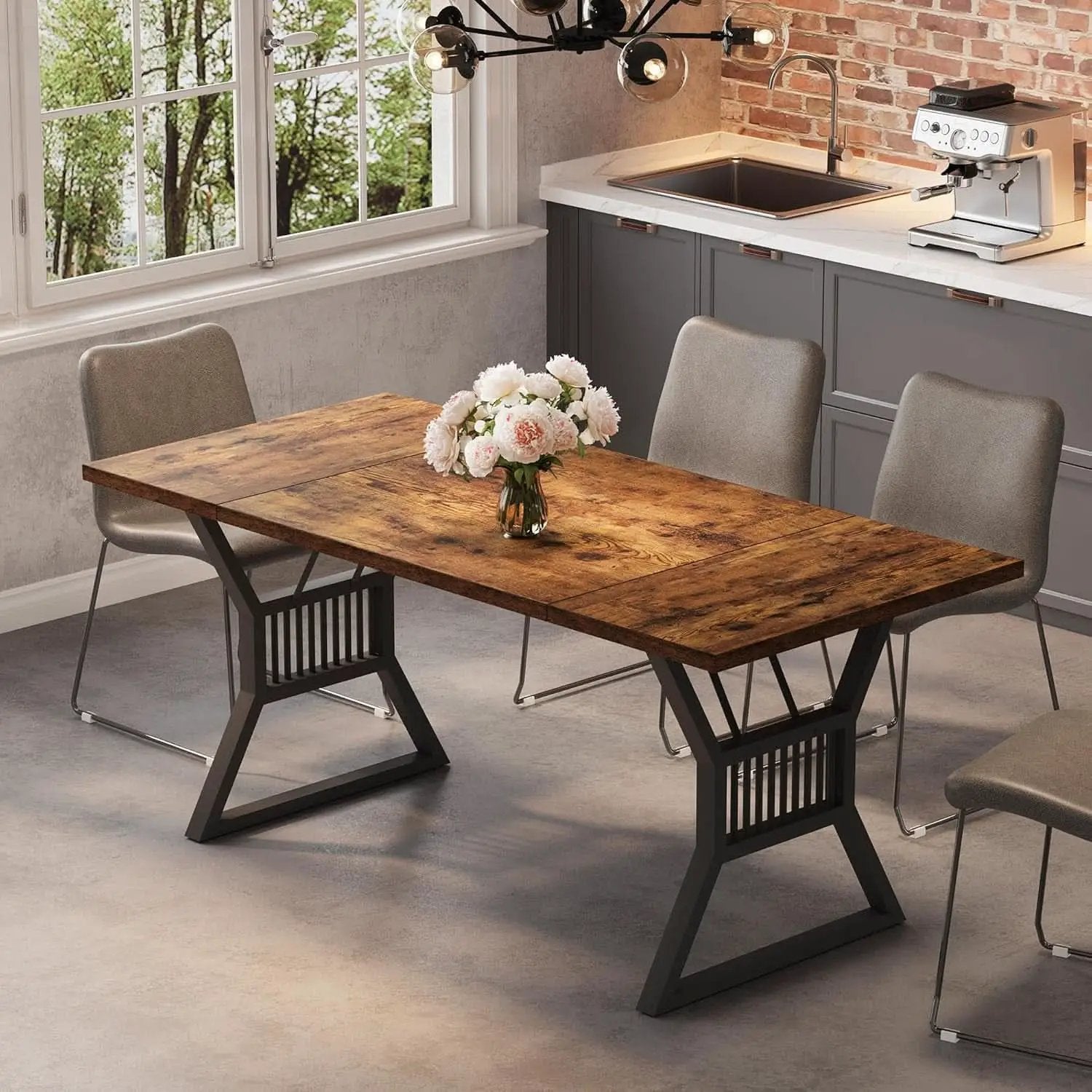 70.8 Inch Farmhouse Dining Table With Heavy Duty Metal Legs from PriceLows™