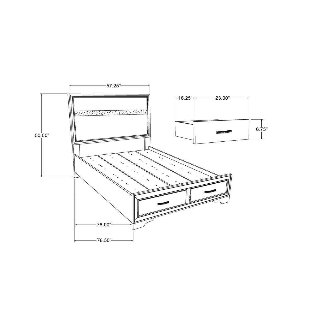 Ryder Storage Bed | Sparkle Finish | Panel Headboard | Footboard Drawers