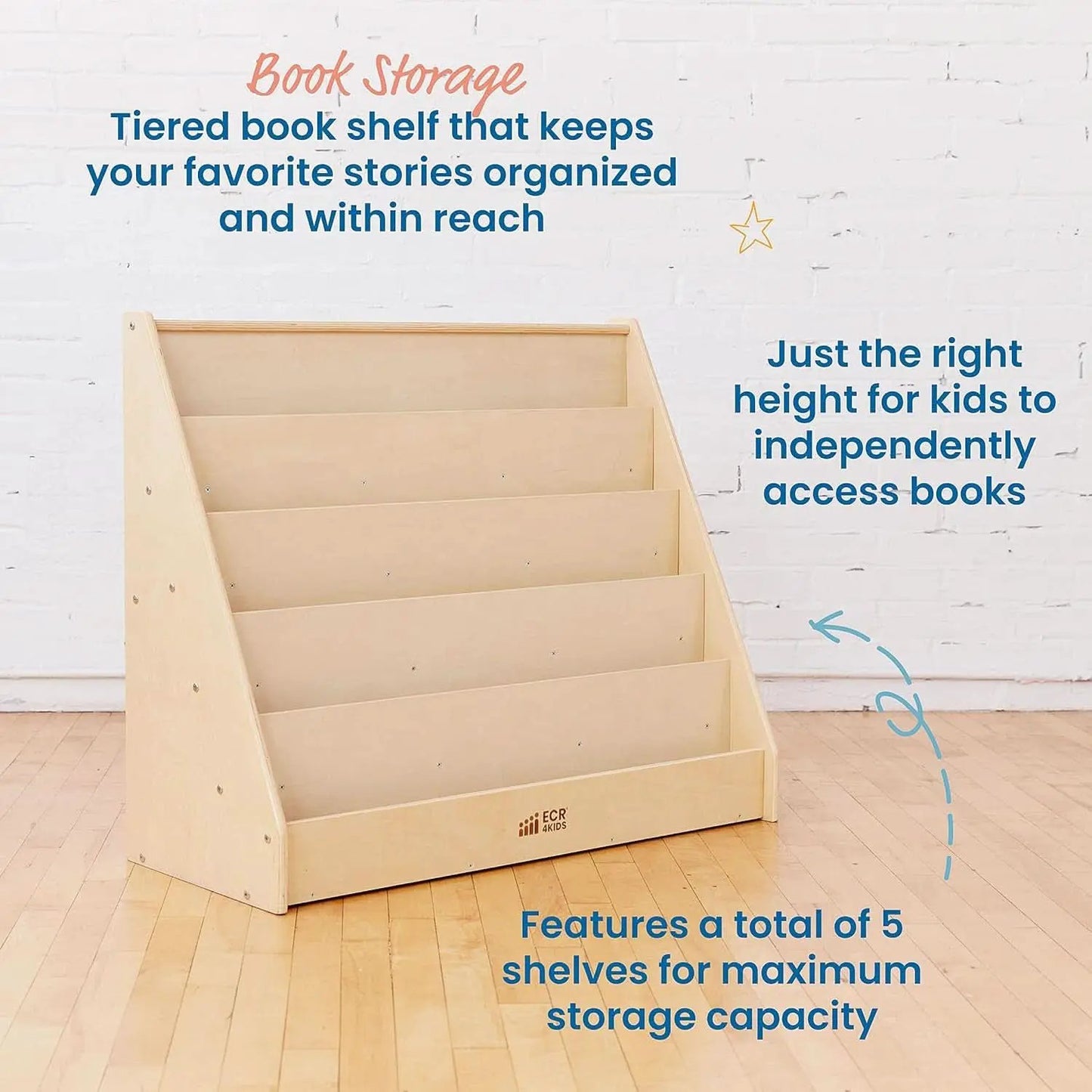 Natural Wood Single Sided Book Display Classroom Bookshelf from PriceLows™