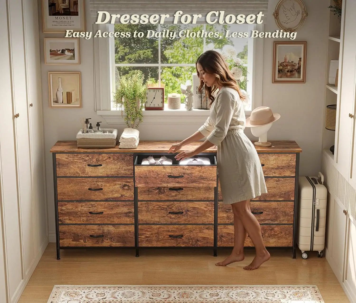 63Inch Dresser With Premium Fabric Drawers RusticBrown from PriceLows™