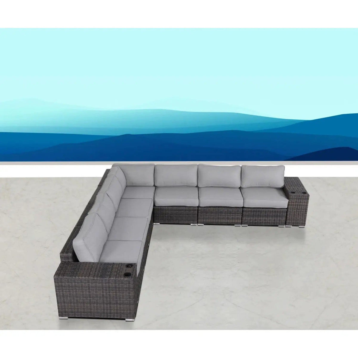 Modern Rattan Wicker Seating Group With Cushions Stationary Sectional | 102 x 102 x 26 in | Rattan & Wicker | Living Room