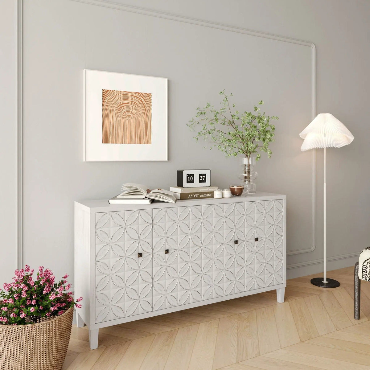 Accent Cabinet 4 Door Wooden Cabinet Sideboard Buffet Server Cabinet Storage | 59.84 x 15.75 x 31.5 in | Mdf | Dining Room