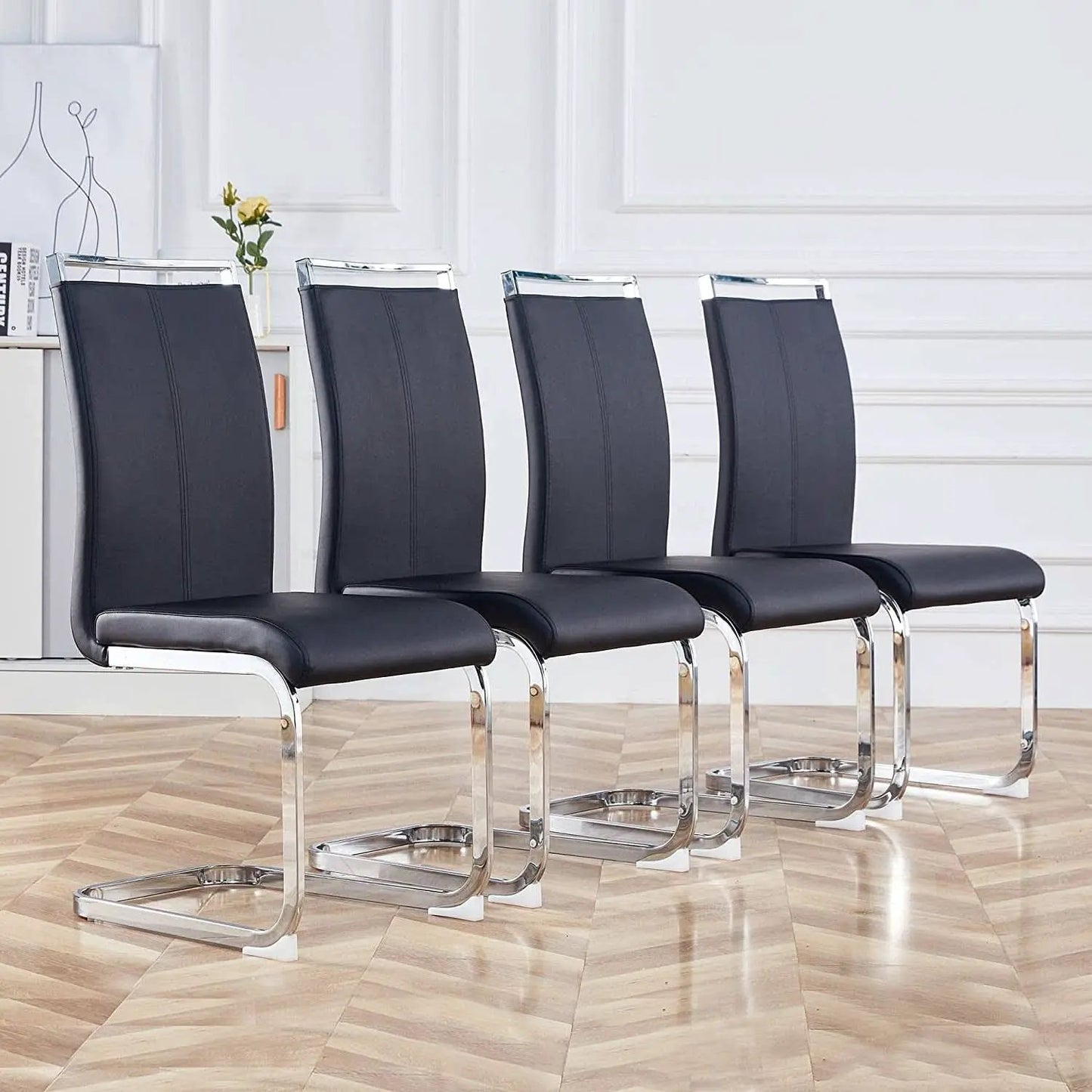 Black Dining Chairs 4 Pack With Faux Leather Seats from PriceLows™